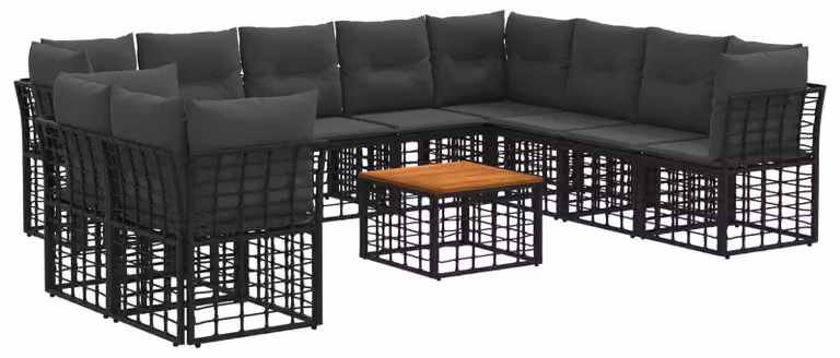 Set di divani da esterno 11 pcs Nero e Grigio scuro Poliestere