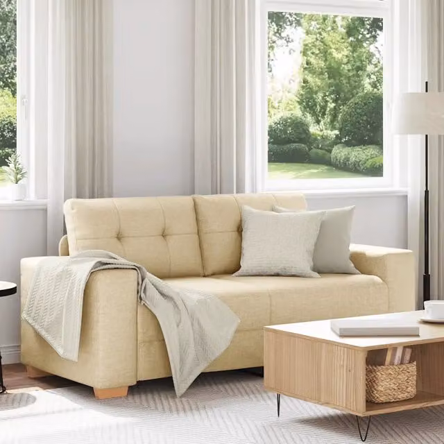 Divano moderno vidaXL in tessuto beige con cuscini, L: 180 cm, P: 77 cm, H: 82 cm