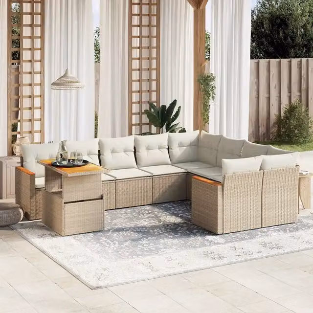 Set Divano da Giardino VIDAXL in Polyrattan da 10 Pezzi con Cuscini Beige e Design Moderno