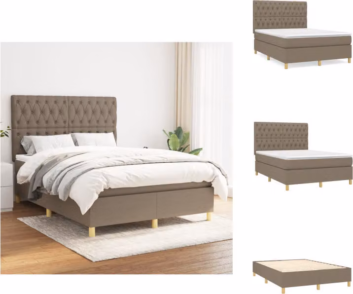 vidaXL Letto a molle con materasso in tessuto taupe 140x200 cm - Letti e strutture letto