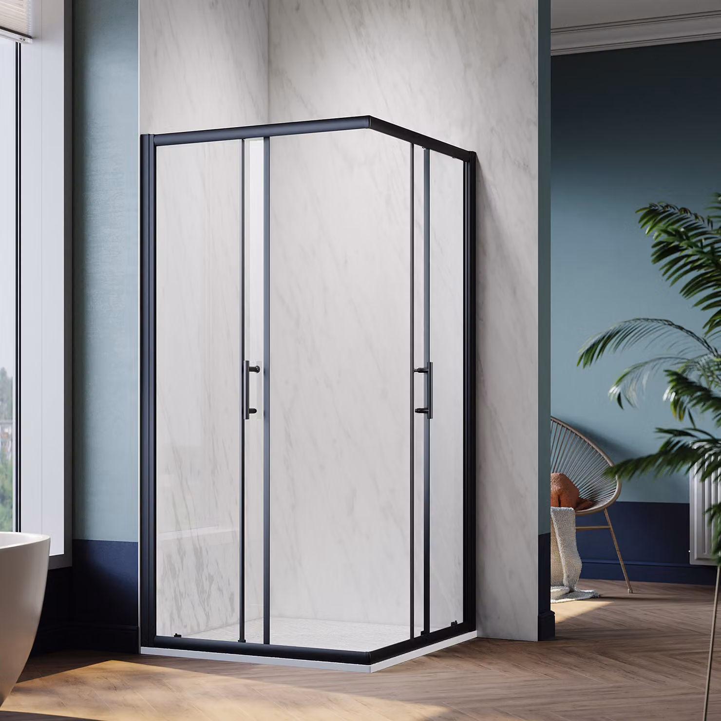 SONNI Cabina doccia angolare porta scorrevole 100x100x195cm Cabina doccia angolare ingresso doppia porta doccia ESG vetro doccia nero