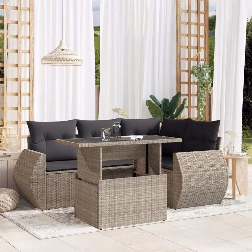 Maison Exclusive - Set Divano da Giardino 5pz con Cuscini Grigio Chiaro Polyrattan