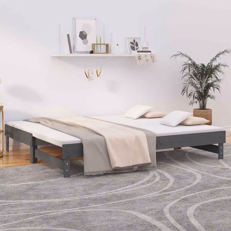 vidaXL Dormeuse Estraibile Grigia in Legno Massello di Pino L/P: 100 x 200 cm