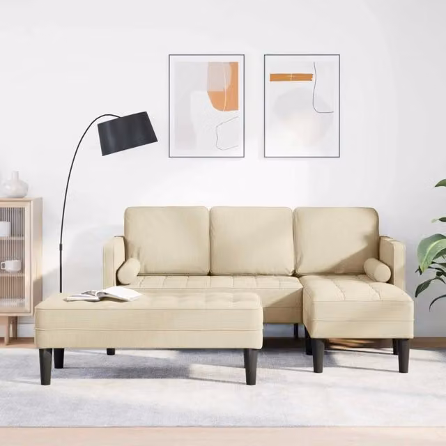 Set di 2 divani angolari moderni vidaXL in tessuto beige con cuscini inclusi
