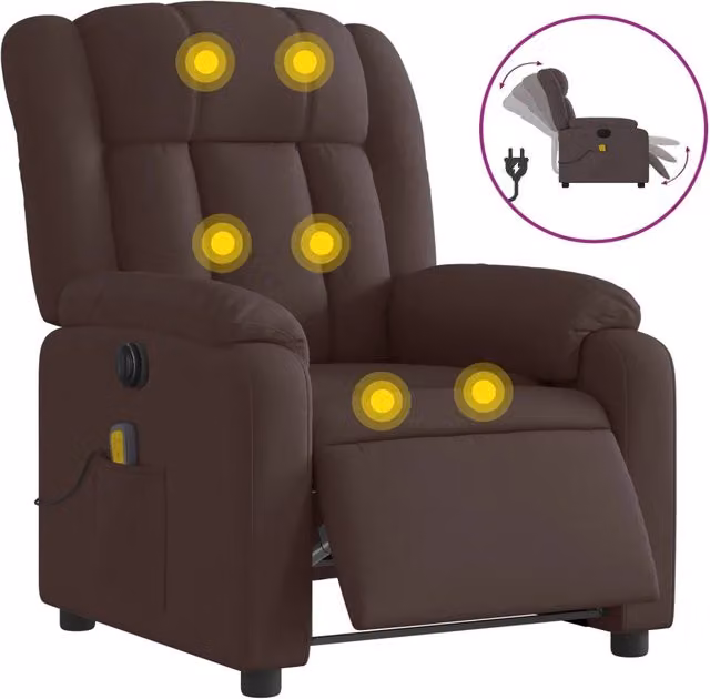 Poltrona | Sedia Relax Massaggio Reclinabile Elettrica Marrone Scuro Tessuto
