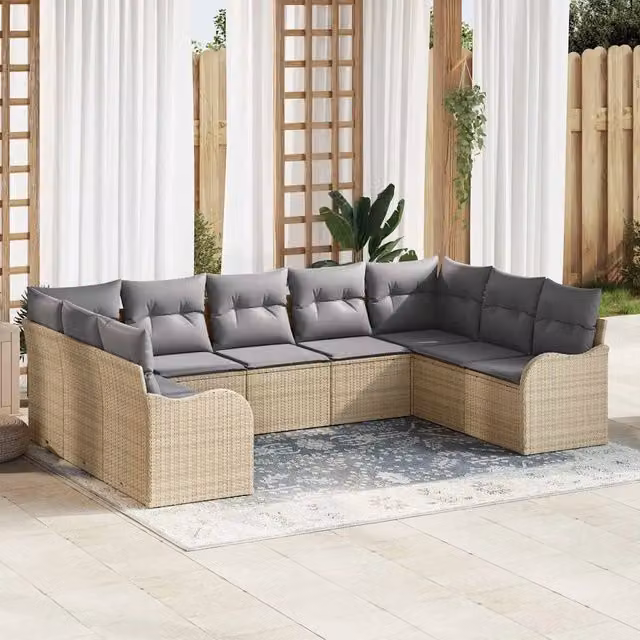 Set Divano da Giardino a L vidaXL in Polyrattan con Cuscini Beige e Grigio – 1