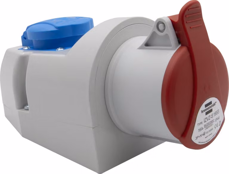 Prese a muro combinate Brennenstuhl con connettore CEE 400V/16A a 5 poli + presa di tipo F (Schuko), spina industriale con coperchio, adatta per interni ed esterni, officina, garage, industria, grado di protezione IP44, 16A