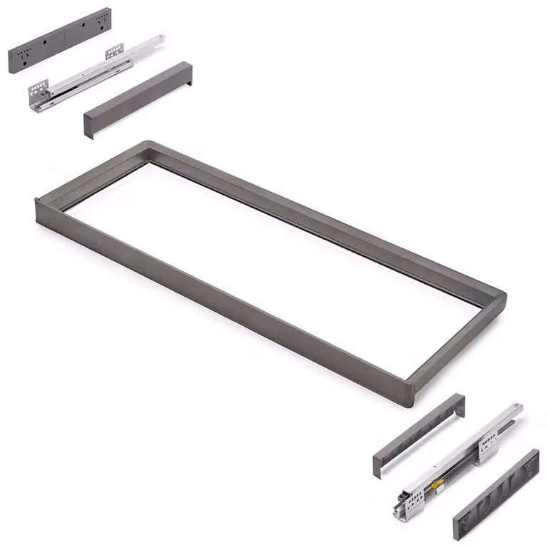 Rack con guide a estrazione totale e chiusura ammortizzata per accessori per armadi Quartz - 962-988 mm - Alluminio e plastica - Titanio