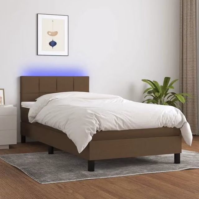 Letto a Molle Materasso e LED-Struttura Letto con Materasso Marrone Scuro 80x200cm in Tessuto 383384