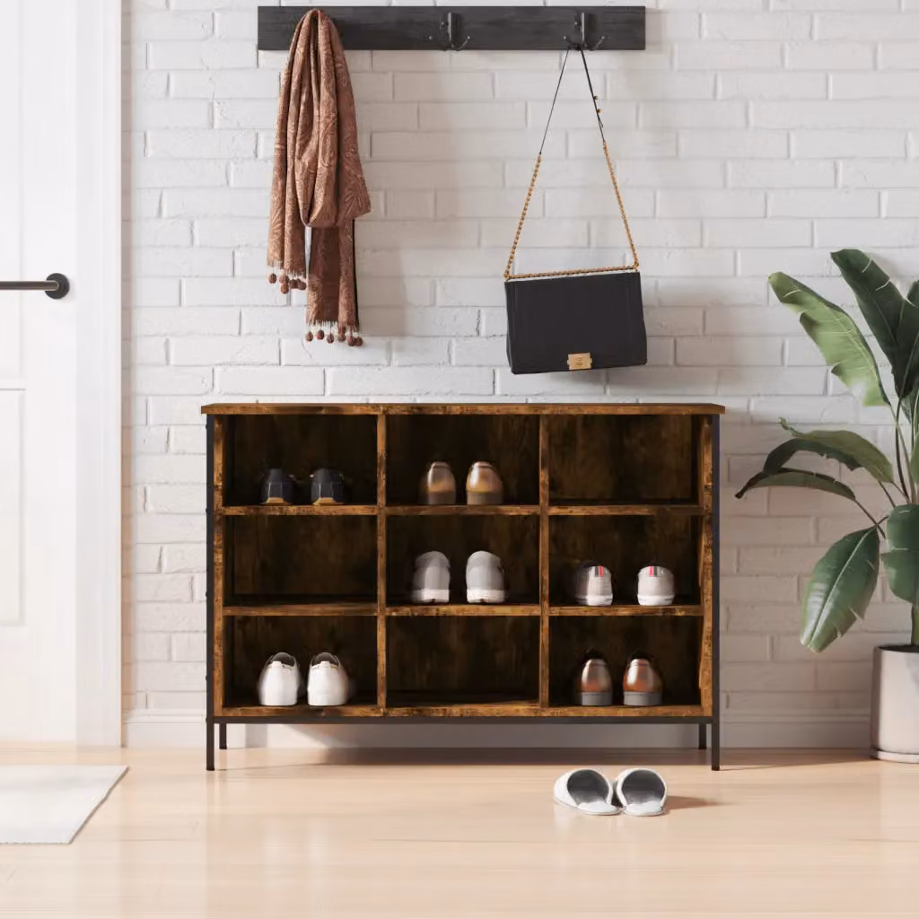 Scarpiera mobile vidaXL Rovere Fumo con 9 scomparti, colore marrone