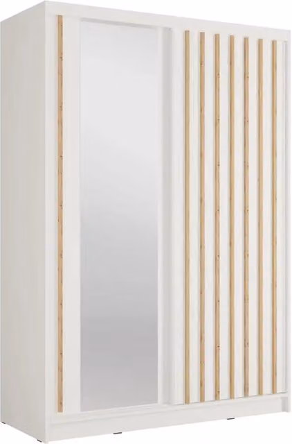 Armadio KAZU a 2 porte scorrevoli con specchio e listelli decorativi 155 cm