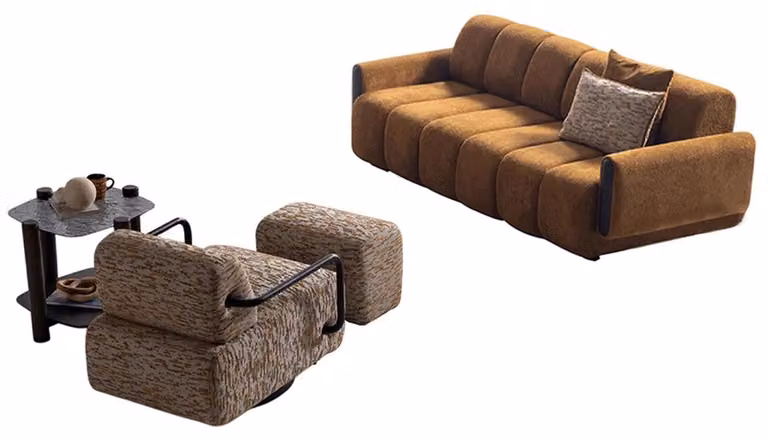 Stilvolles Sofa-Set Designer Dreisitzer Hocker Relaxsessel Tisch
