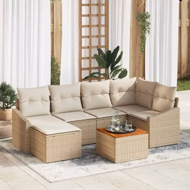 Set Divano da Giardino 7 pz Beige polyrattan 3347855
