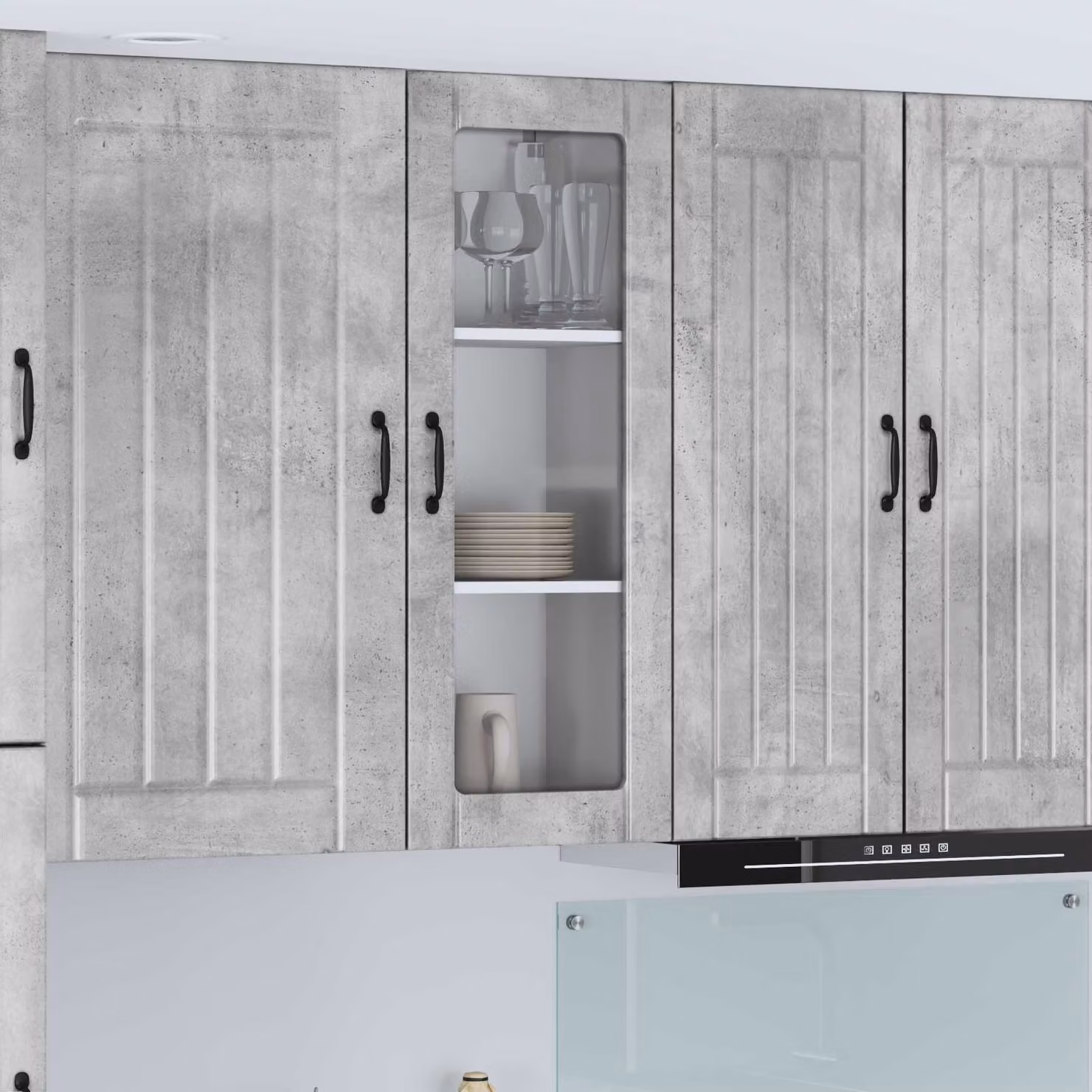 Mobile da parete LUCCA vidaXL in vetro e MDF, Grigio Cemento, L 40 cm x P 31 cm x H 100 cm