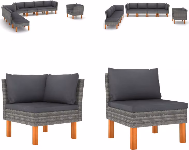 vidaXL 9 pezzi set salotto da giardino in poly rattan e legno di eucalipto grigio - Set di divani da giardino - Set di divani da giardino - Set di mobili da giardino - Set di mobili da giardino