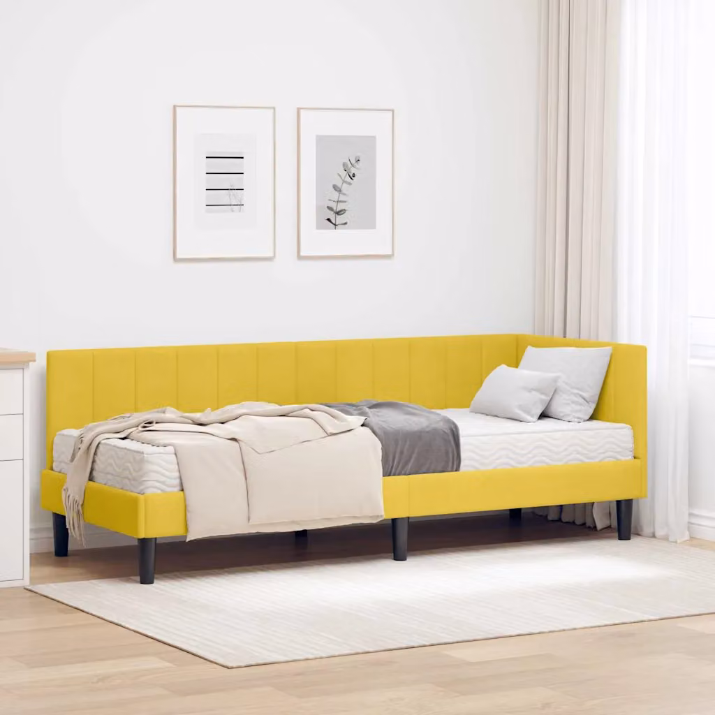 vidaXL Struttura Letto Angolare in Velluto Giallo con 2 Materassi in Schiuma L: 80 cm, P: 200 cm, H: 72 cm