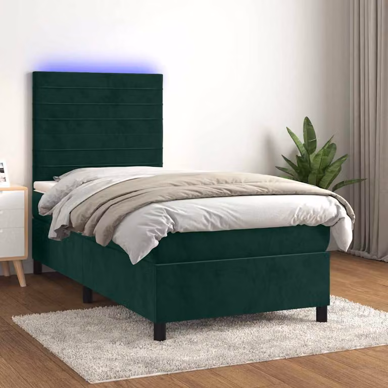 Letto Ibrido con Materasso e Illuminazione LED vidaXL in Velluto Verde Scuro L: 100 cm, P: 200 cm, H: 128 cm
