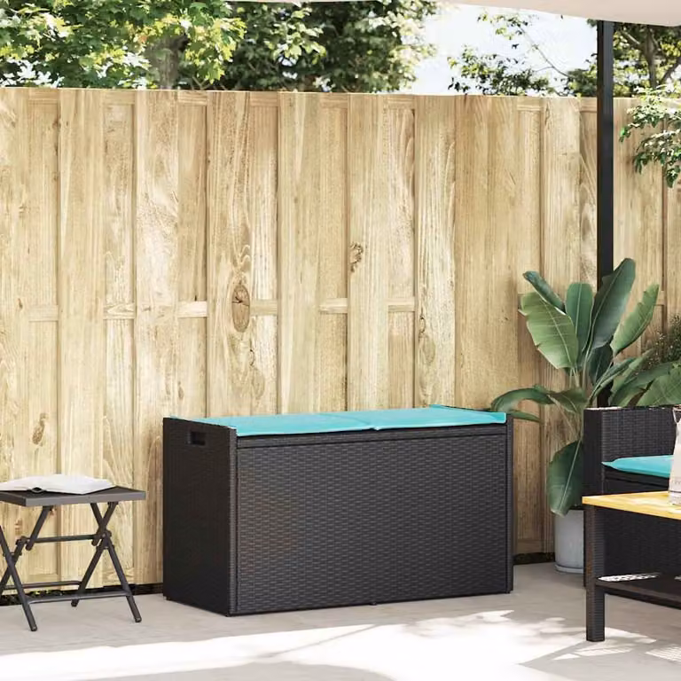 vidaXL Cassapanca da Esterno con Cuscino Nera 100 cm in Polyrattan