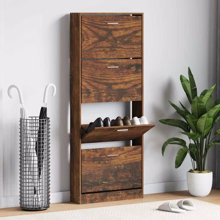 Scarpiera moderna vidaXL in legno marrone con vani a ribalta, L: 59 cm, P: 17 cm, H: 150 cm