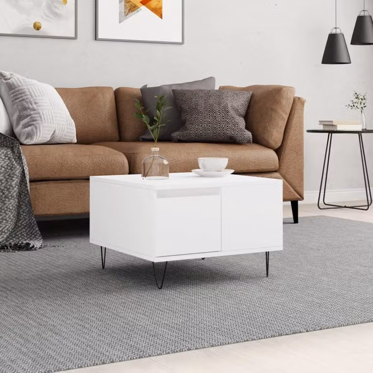 vidaXL Tavolino da Salotto Moderno Bianco in Legno e Metallo L/P/H: 55 x 55 x 36,5 cm