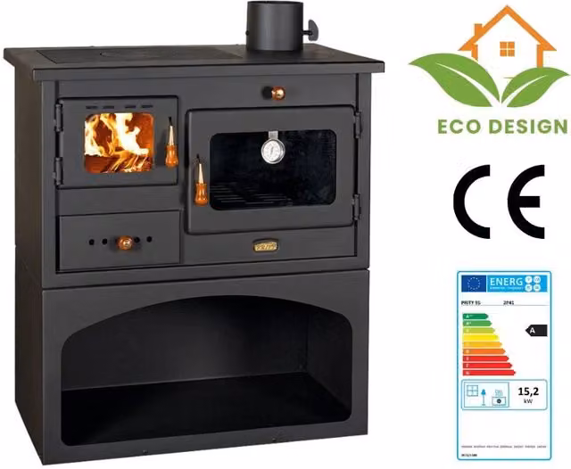 Stufa a legna con forno. Piastre in ghisa. 10kw Potenza termica. Modello Prity 1P 34