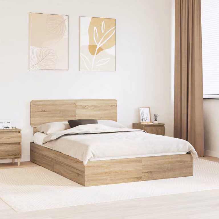 Letto con contenitore e cassetto vidaXL in legno Rovere Sonoma marrone L 140 x P 190 cm