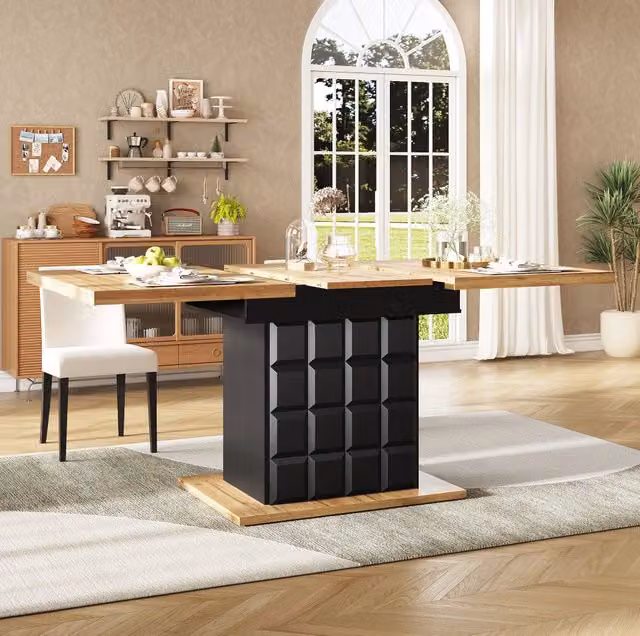 Tavolo allungabile 110-140x80x75 cm; in MDF e metallo; nero e naturale
