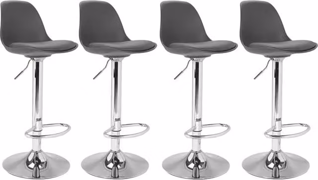 Set di 4 sgabelli da bar moderni IDMarket KARL in ecopelle grigia con seduta girevole a 360 gradi