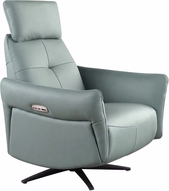 Poltrona relax girevole Angel Cerdá in pelle verde turchese con struttura in metallo e braccioli – 1