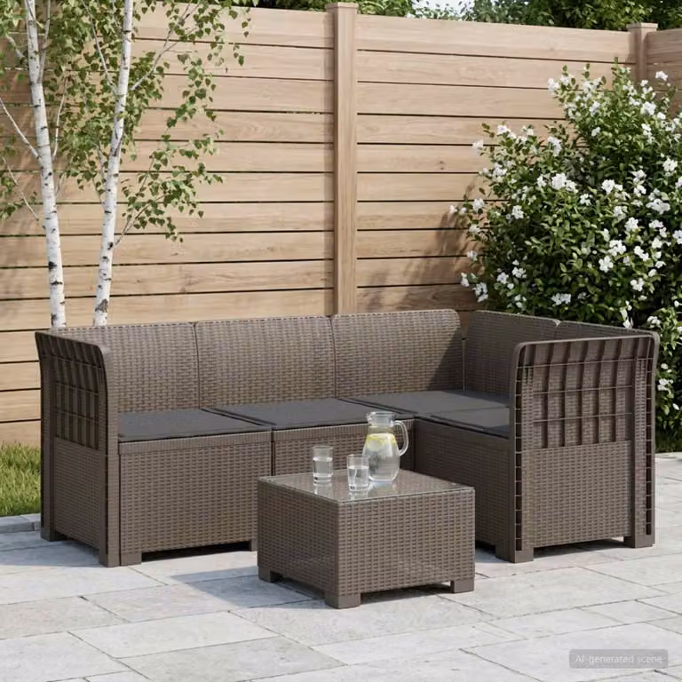 Divano da giardino angolare a L vidaXL con cuscini, design moderno in rattan e tessuto resistente ai raggi UV, disponibile in grigio, antracite o marrone