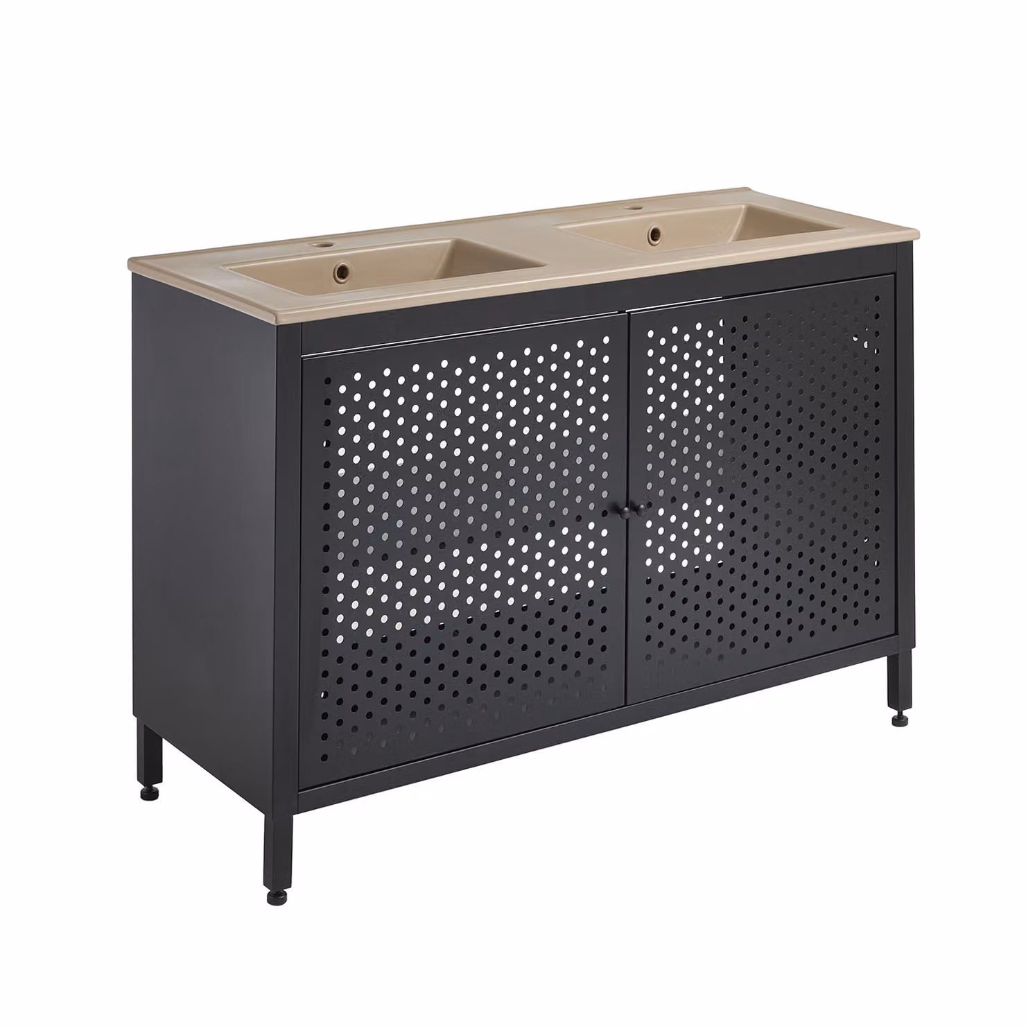 Mobile da Lavabo per Bagno in Metallo Nero da 1210mm con Lavabo Doppio Elements Colore Beige (Sand) - Beswick
