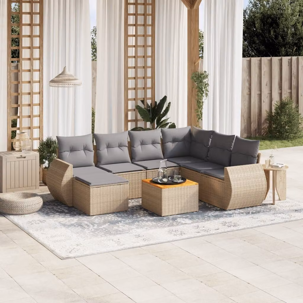 Maison Exclusive - Set Divano da Giardino 8 pz con Cuscini Beige in Polyrattan