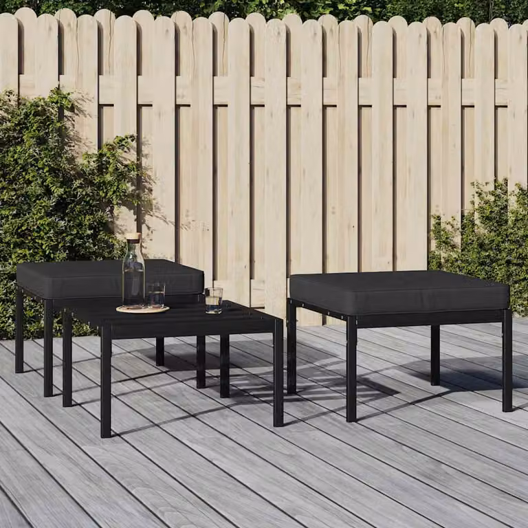 Set di 2 poggiapiedi da giardino vidaXL in acciaio verniciato con cuscini grigi L 60 cm x P 60 cm x H 35 cm