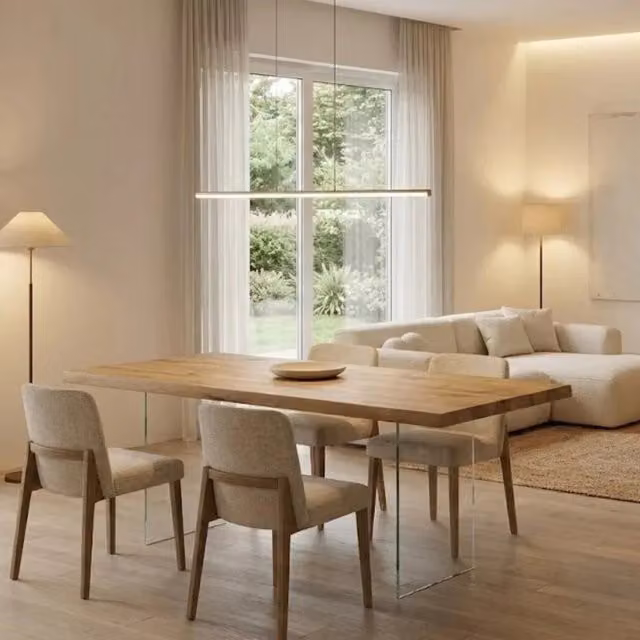Tavolo da pranzo allungabile Forest Duzzle in legno impiallacciato rovere naturale, design moderno rettangolare, L: 160-240 cm x P: 90 cm x H: 76 cm – 1