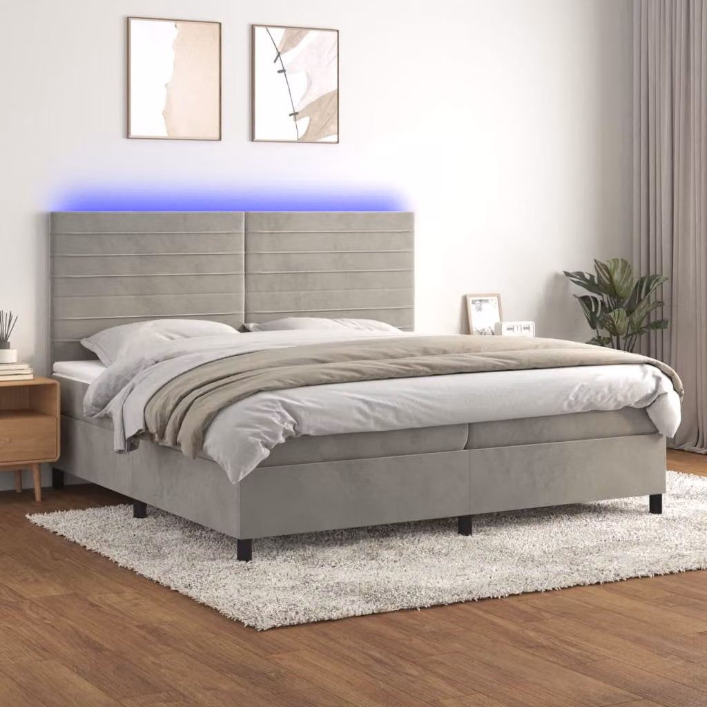 Letto Ibrido con Materasso a Molle Insacchettate e LED vidaXL in Velluto Grigio Chiaro L: 200 cm, P: 200 cm, H: 203 cm – 1