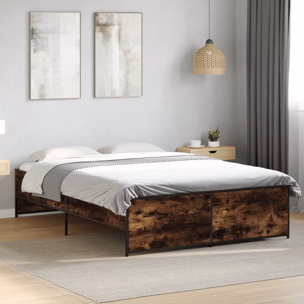 Giroletto vidaXL in legno e metallo color rovere fumo, L 120 x P 200 cm – 1