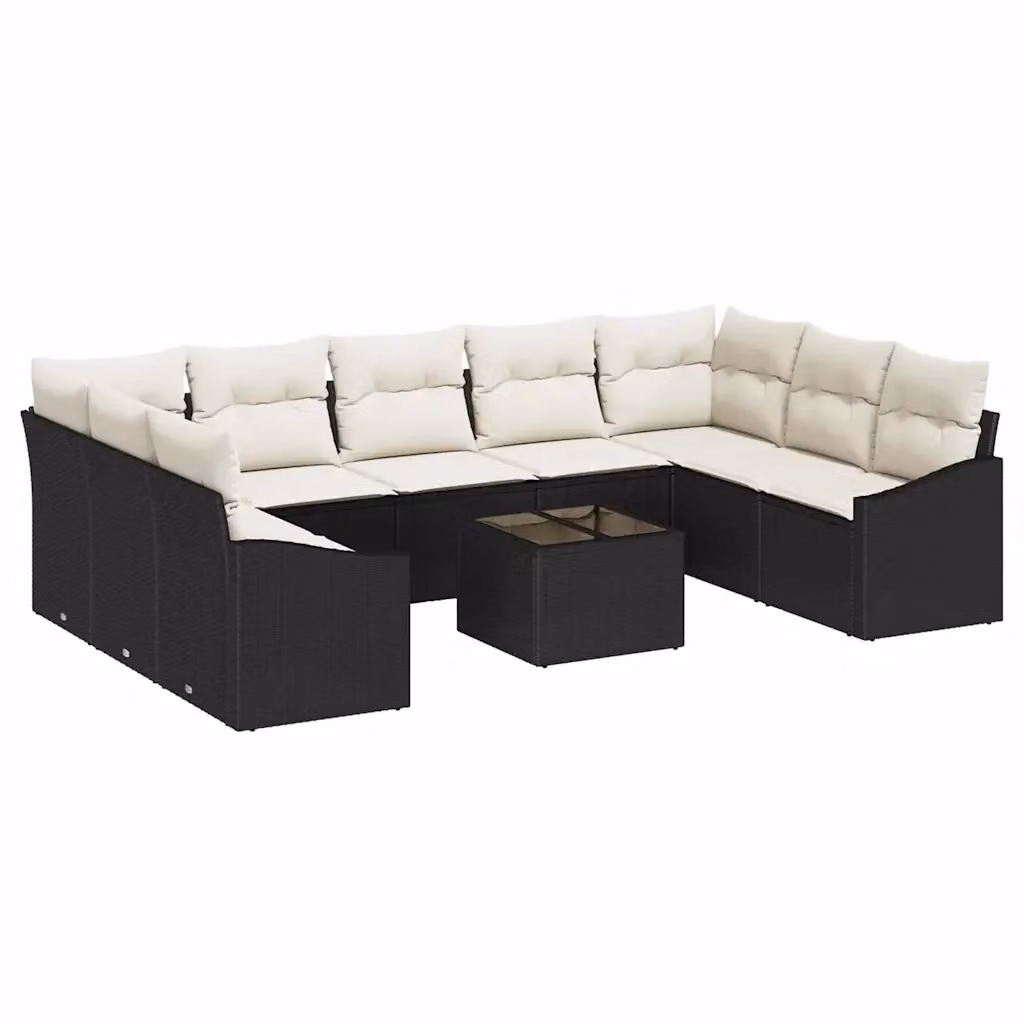 Set di divani da giardino vidaXL in polyrattan nero con cuscini beige a forma di U – 2