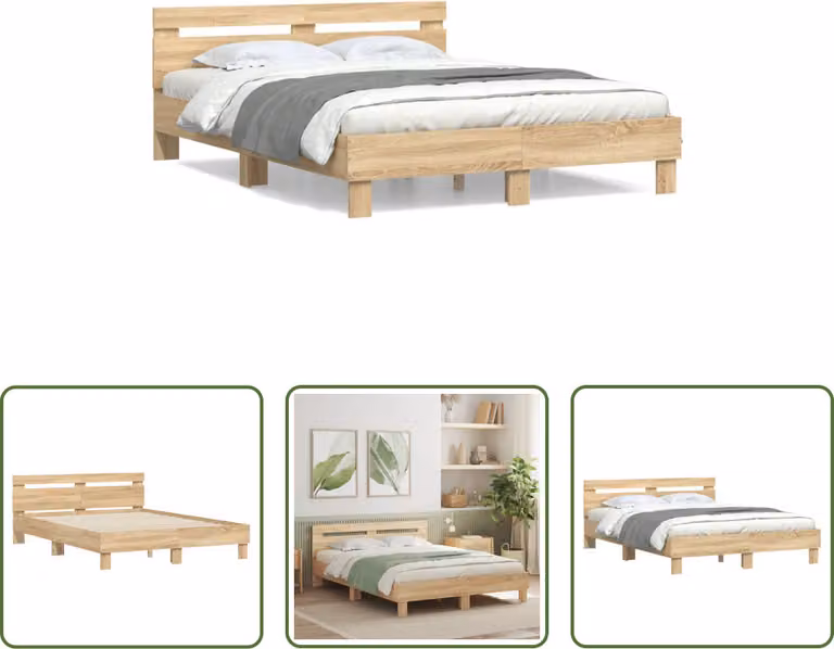 The Living Store Giroletto con testiera in rovere Sonoma 140x200 cm Materiale in legno