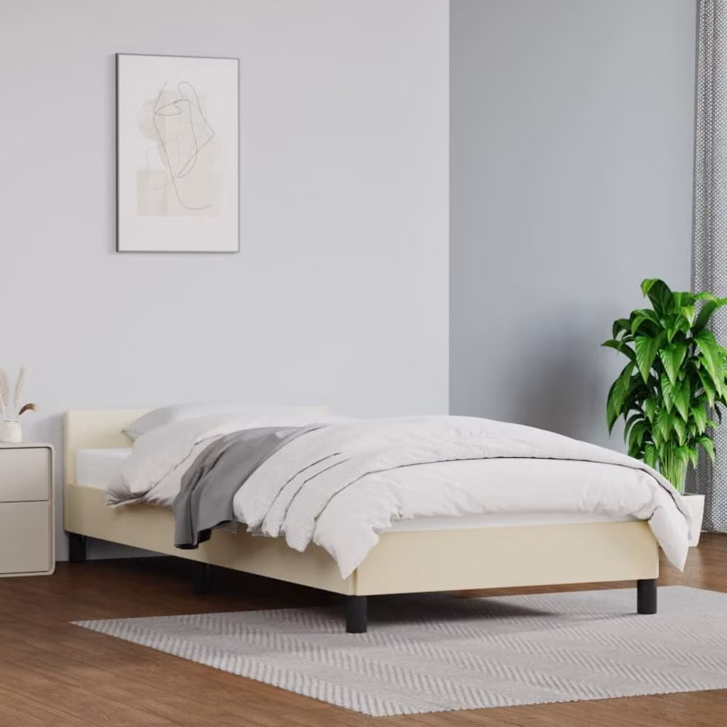 The Living Store Giroletto con testiera crema 90x200 cm in ecopelle