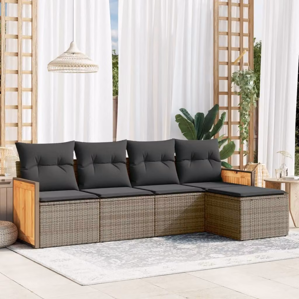 Maison Exclusive - Set Divano da Giardino 5 pz con Cuscini Grigio in Polyrattan