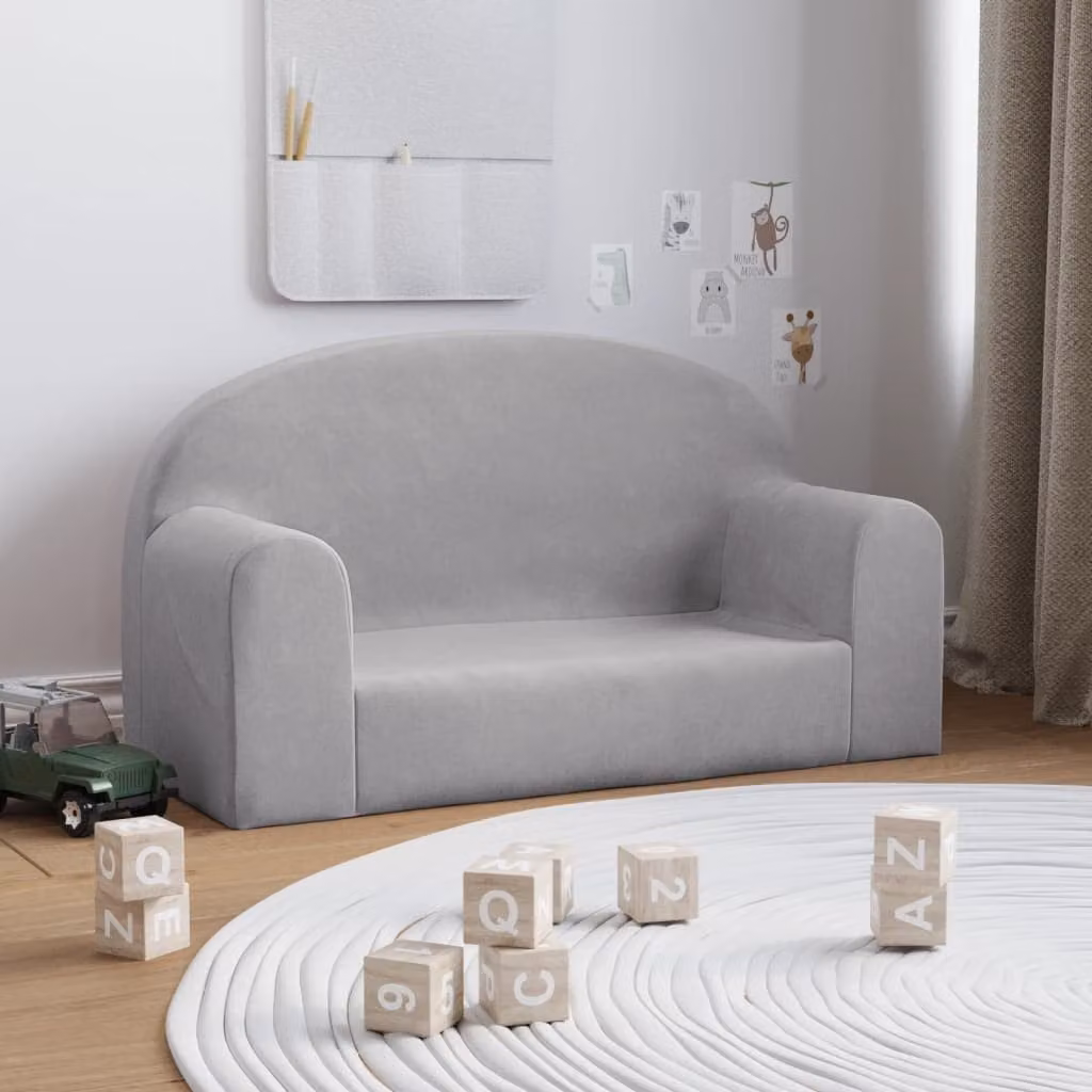 vidaXL Divano per Bambini a 2 Posti Grigio in Morbido Peluche L: 84 cm, P: 34 cm, H: 45 cm