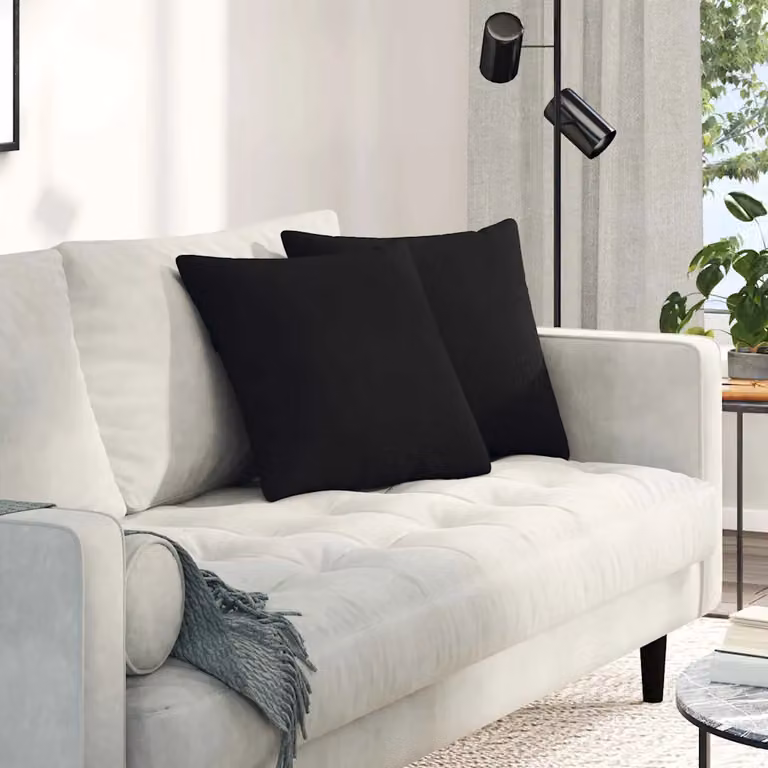 Set di 2 cuscini da divano quadrati vidaXL in tessuto nero con fodera rimovibile, L 45 x P 45 x H 45 cm