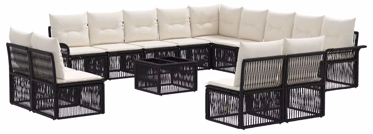 Set Divano da Giardino 14 pcs Nero polyrattan