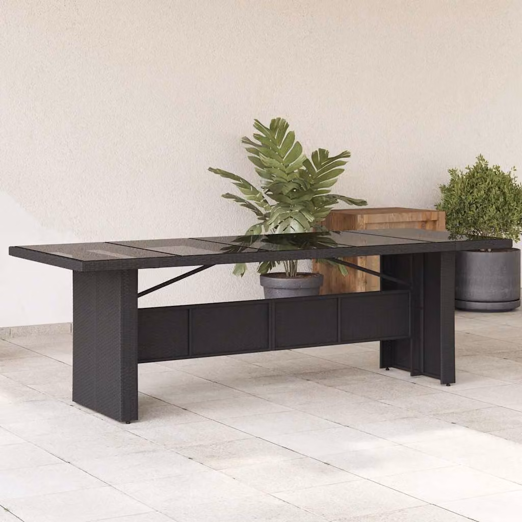vidaXL Tavolo da Giardino Rettangolare in Polyrattan con Piano in Vetro Nero L: 240 cm, P: 90 cm, H: 75 cm