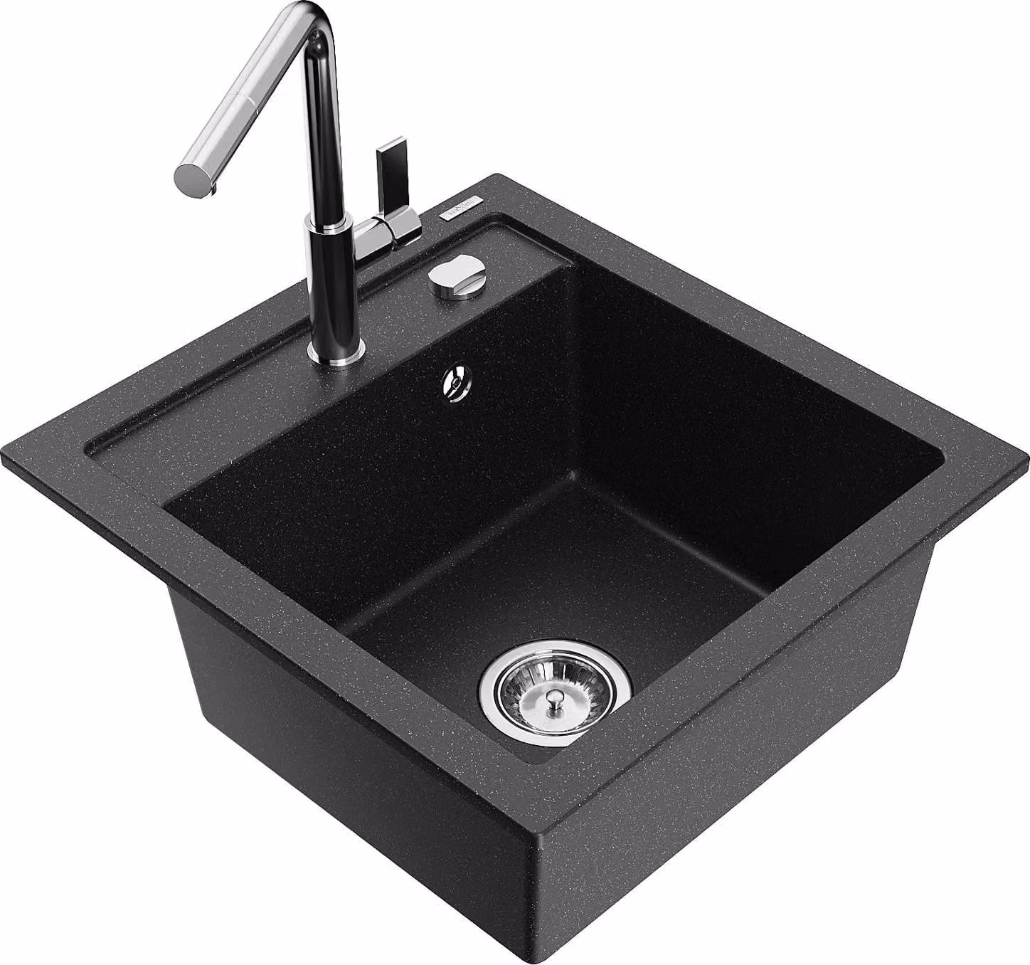 Mexen Vito lavello da cucina in granito a 1 vasca con miscelatore Flora, nero/argento metallico - 6503-73-670401-00