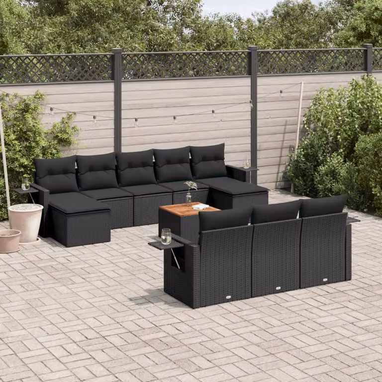 vidaXL Set Divani da Giardino 11 pz in Polyrattan Nero con Cuscini Imbottiti e Tavolino da Esterno