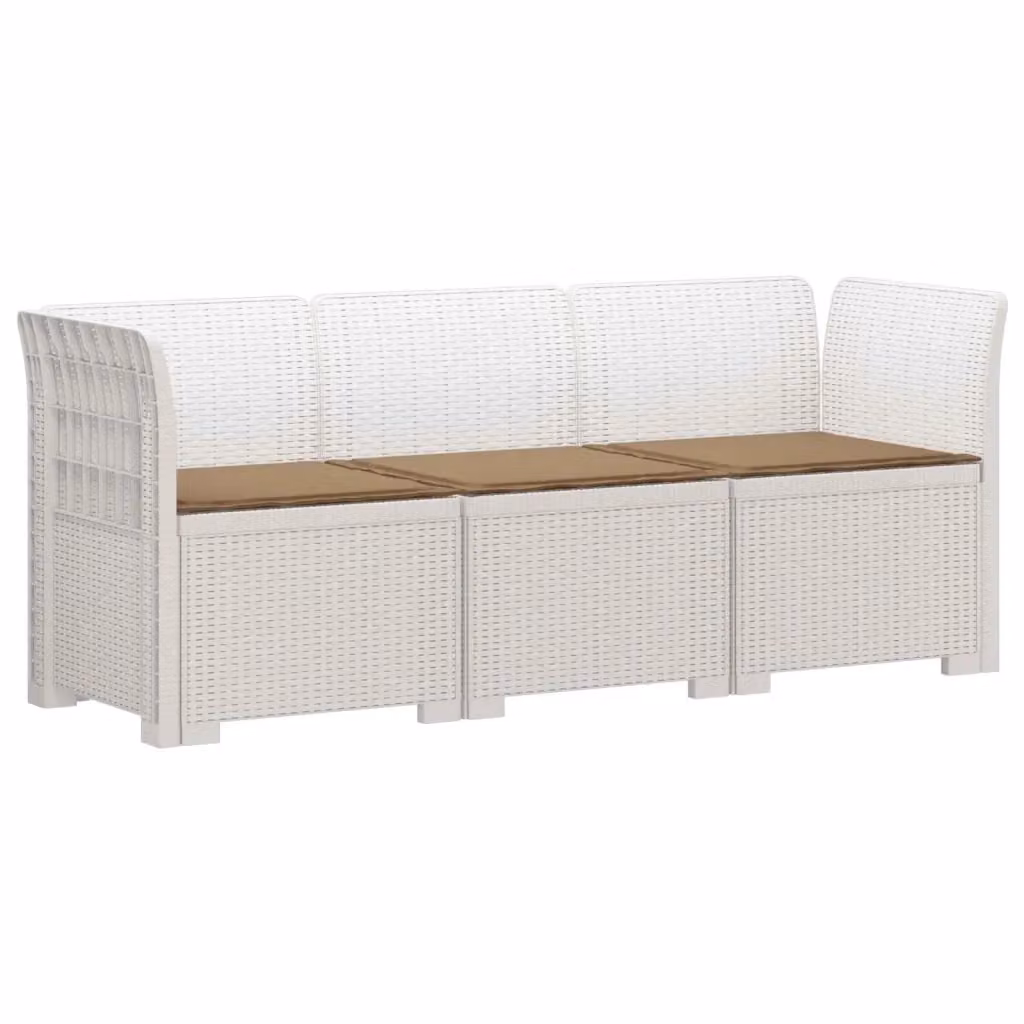 Divano da giardino 3 posti vidaXL con cuscini bianchi e beige in rattan sintetico resistente alle intemperie e ai raggi UV – 2
