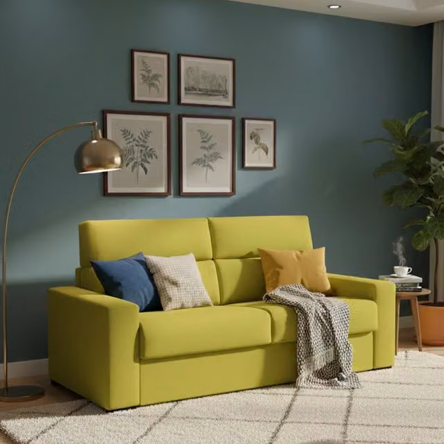 Divano Letto 3 Posti DMORA Verde con Rivestimento Sfoderabile e Struttura in Legno Made in Italy L: 220 cm, P: 95 cm