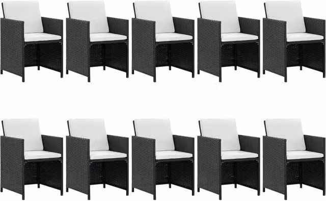 Set da Pranzo da Giardino 11 pz con Cuscini in Polyrattan Nero 42547