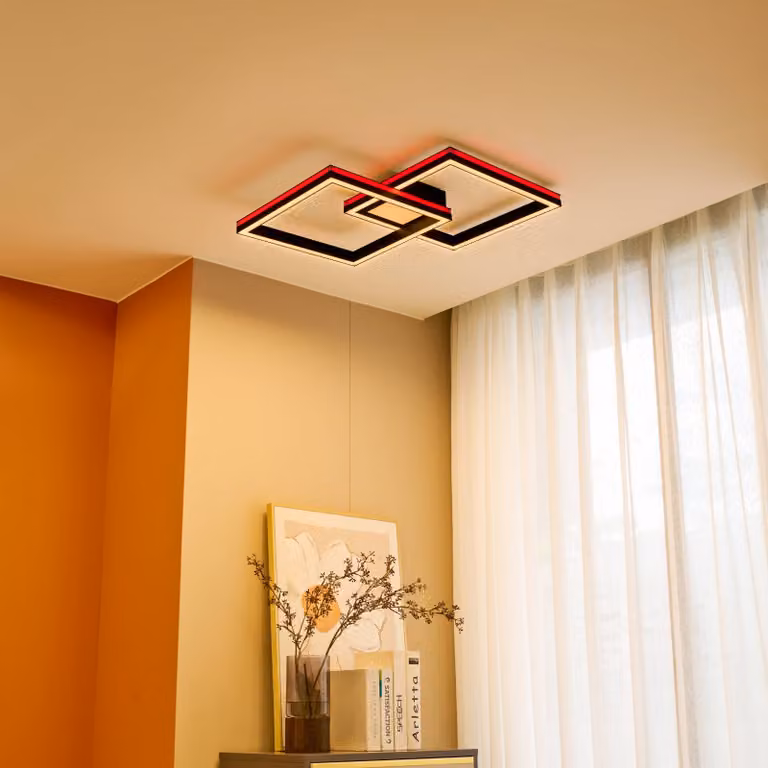 Plafoniera smart Tjado Lucande, dimmerabile, Nero, Soggiorno / Sala da pranzo, Metallo, Moderno